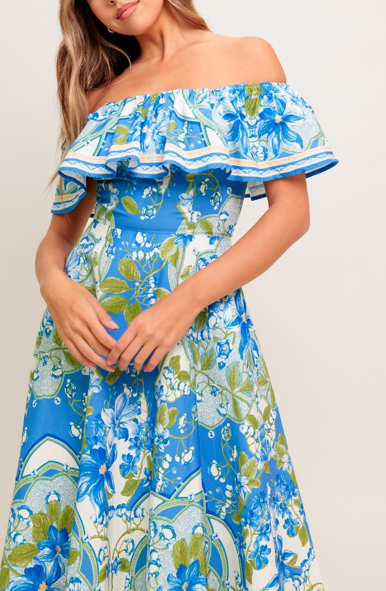 FLYING TOMATO Floral Off the Shoulder Midi Dress, Alternate, color, Powder Blue