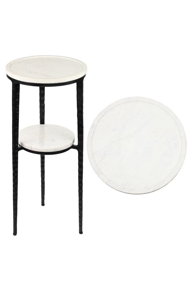 JONATHAN Y Seraphina 24.75" Industrial 2-Tier Metal Frame Drink Table and Decorative End Table with White Marble Round Top, Main, color, Black/White