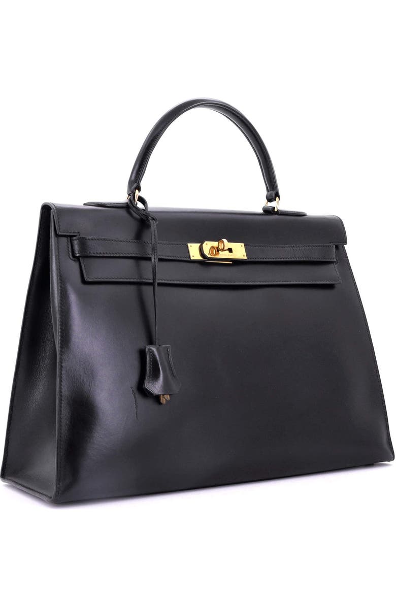 Pre-Owned Hermes Kelly Handbag Black Box Calf with Gold Hardware 35, Alternate, color,