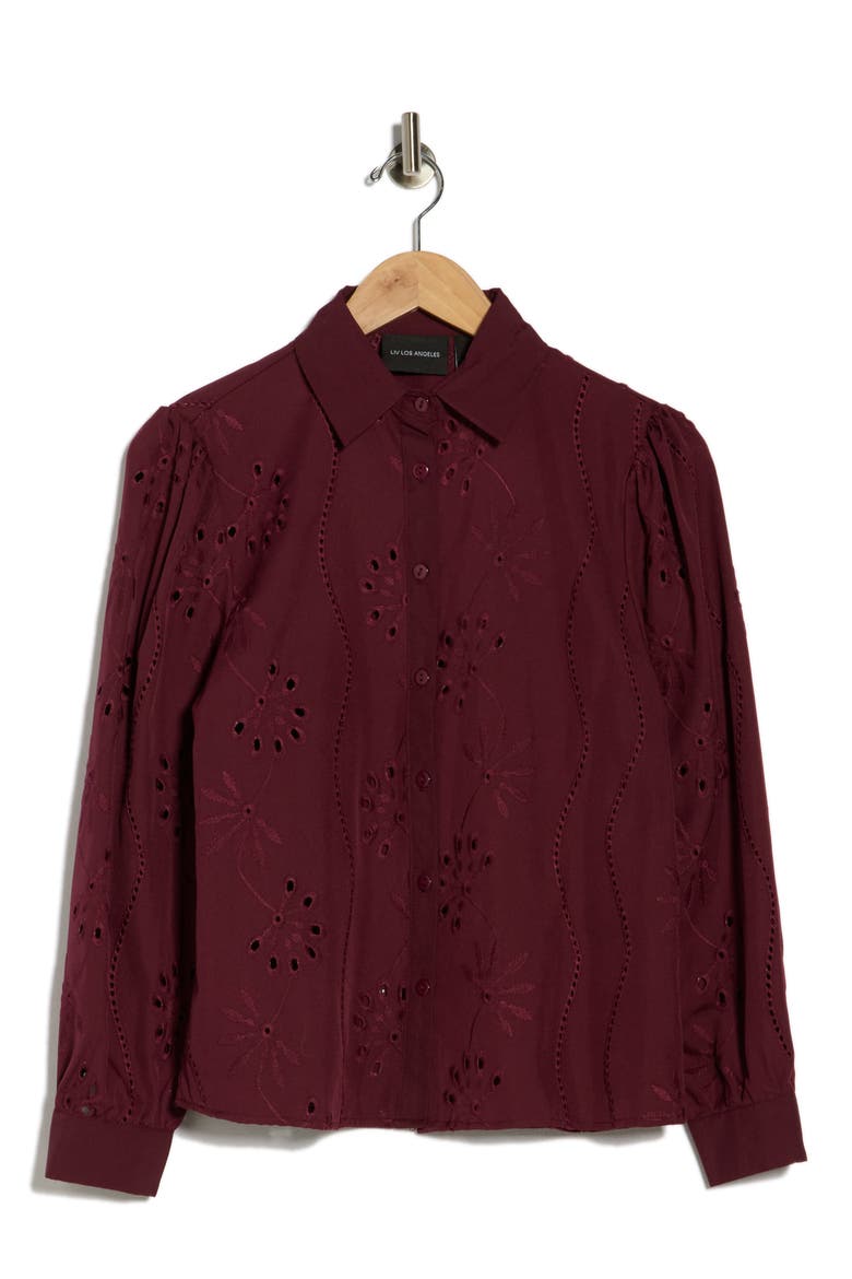 Eyelet Hidden Placket Top, Alternate, color, BURGUNDY