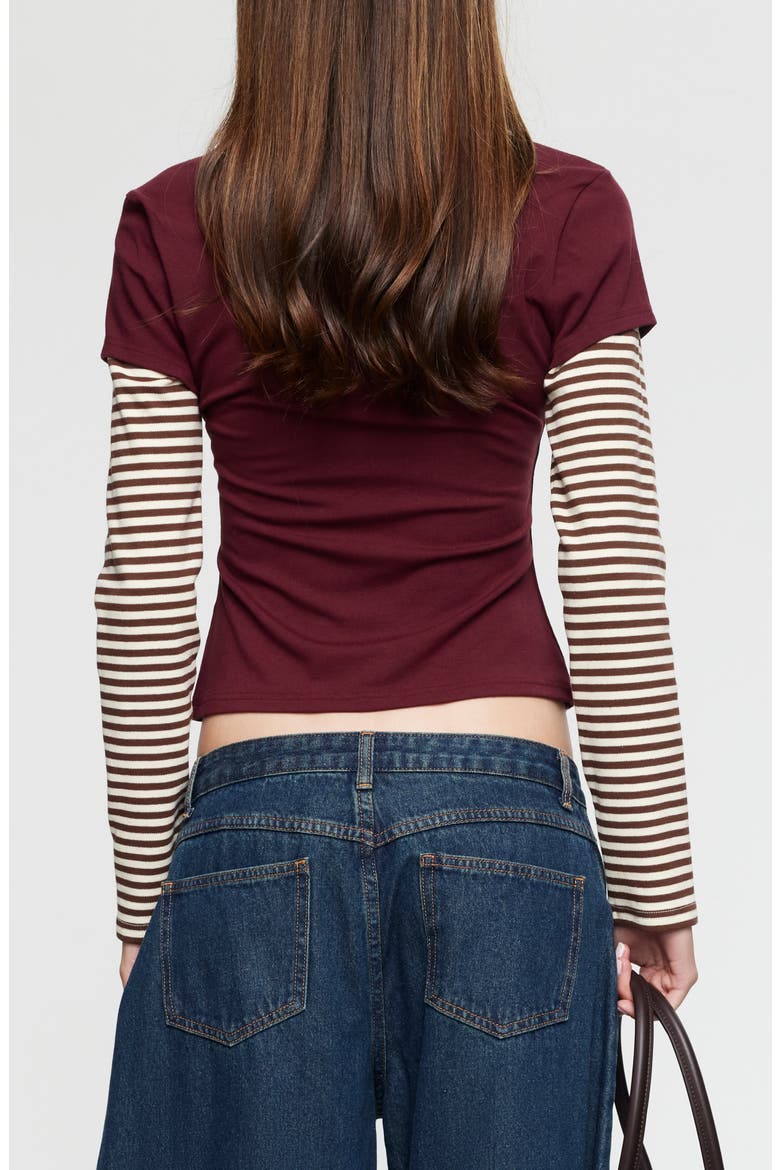 Bloom Layered Long Sleeve T-Shirt, Alternate, color, GARNET STRIPE