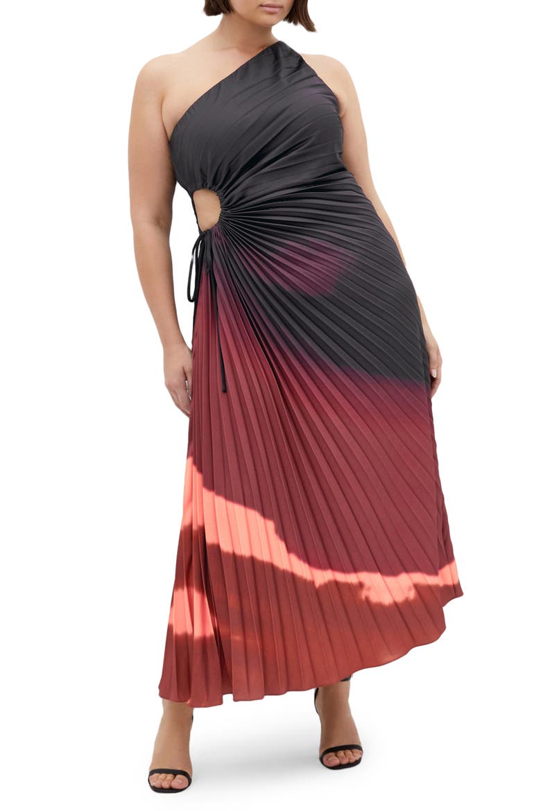 Aliza One-Shoulder Side Cutout Pleated Dress, Main, color, SPICY