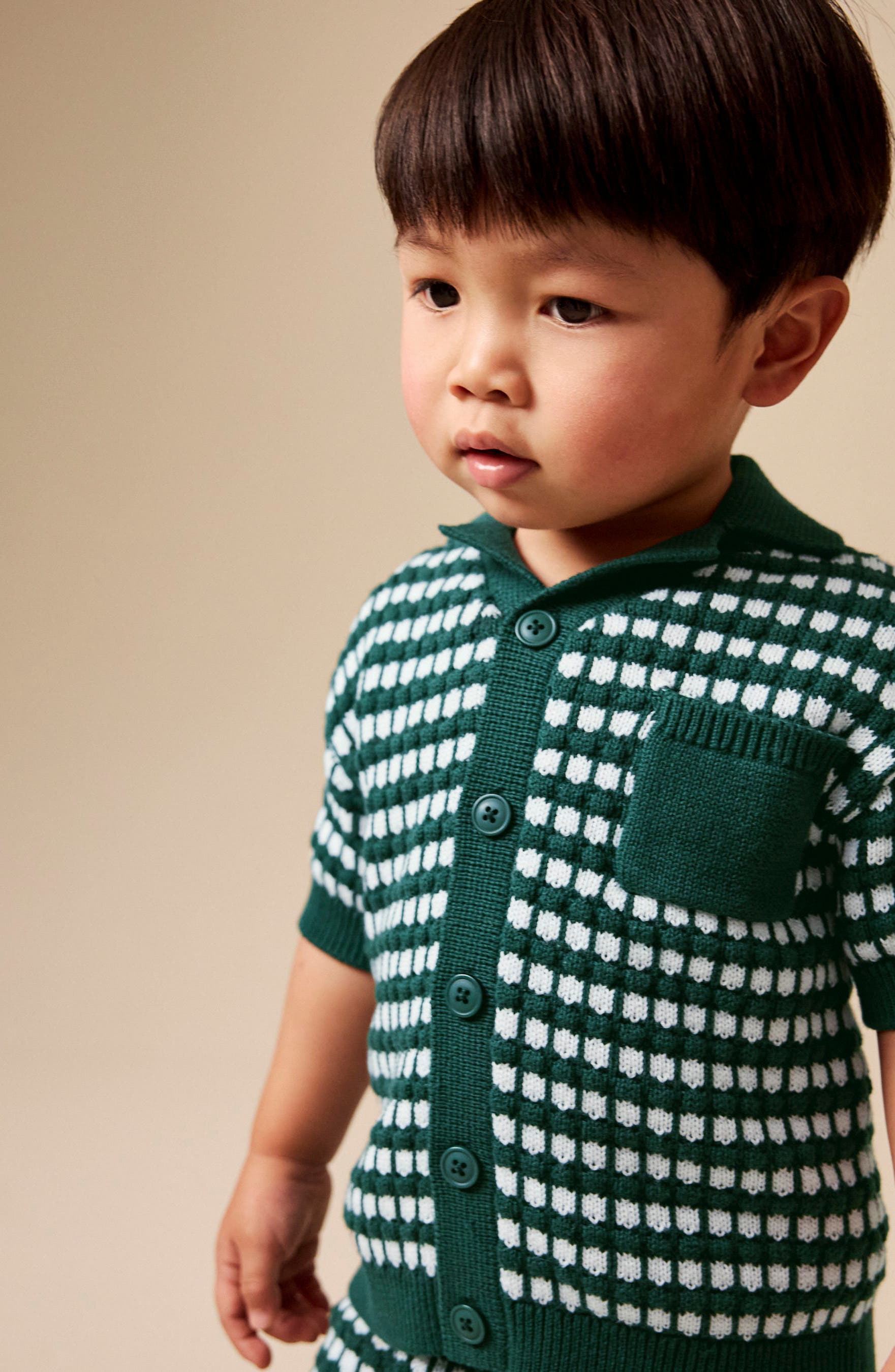NEXT Kids' Mono Stripe Crochet Polo & Shorts Set — фото 6