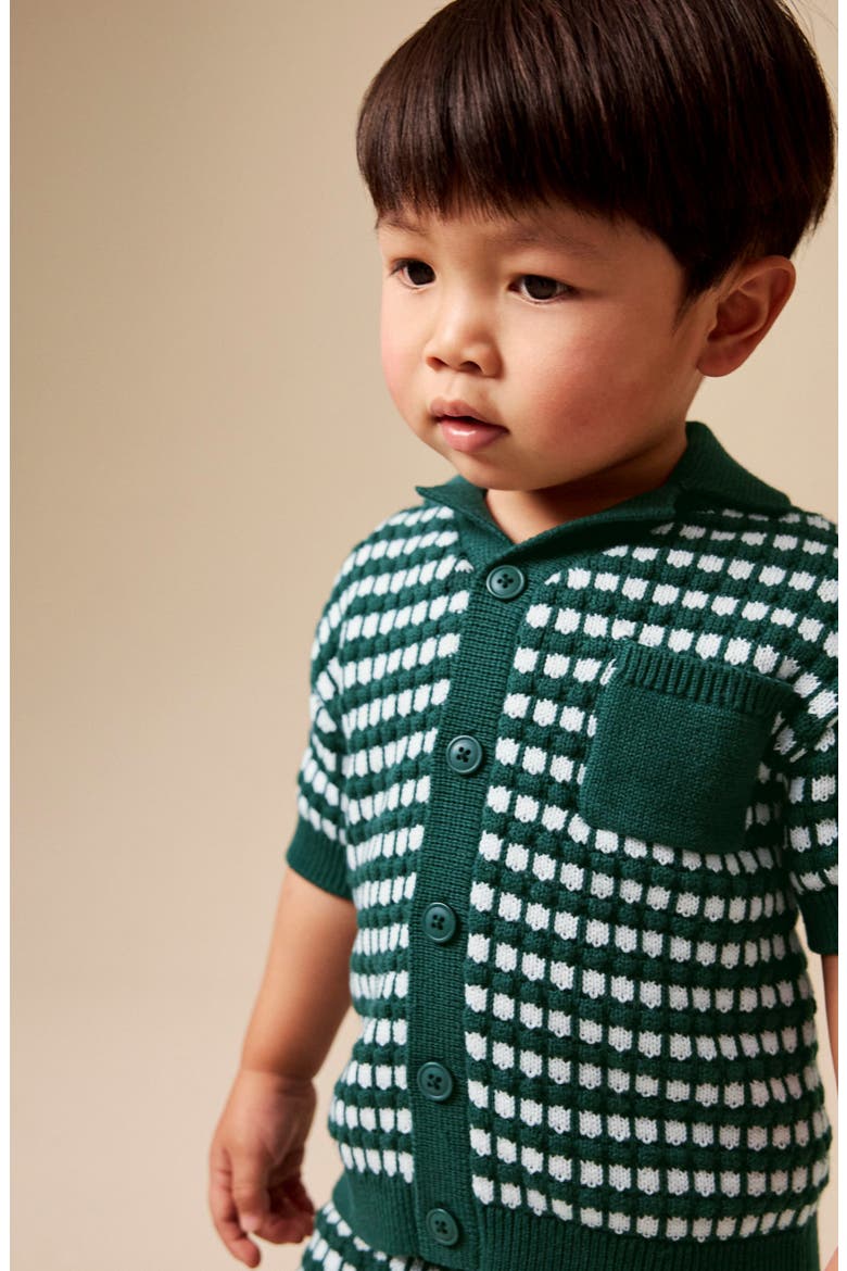 Kids' Mono Stripe Crochet Polo & Shorts Set, Alternate, color, GREEN