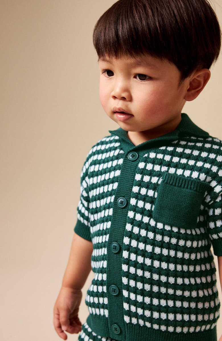 NEXT Kids' Mono Stripe Crochet Polo & Shorts Set, Alternate, color, Green