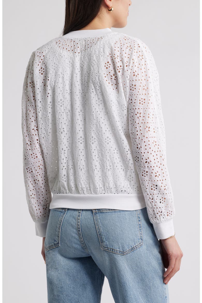 Embroidered Eyelet Cotton Zip-Up Bomber Jacket, Alternate, color, WHITE