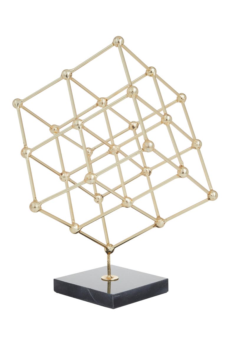 Goldtone Geometric Sculpture with Black Marble Base, Main, color, GOLD