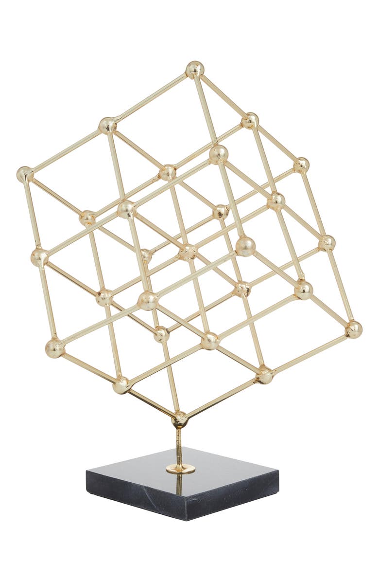 VIVIAN LUNE HOME Goldtone Geometric Sculpture with Black Marble Base, Main, color, Gold