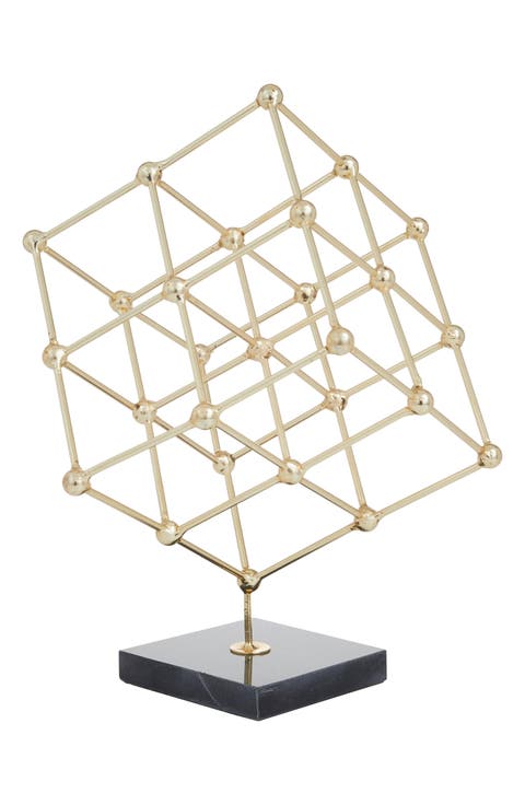 Goldtone Geometric Sculpture with Black Marble Base