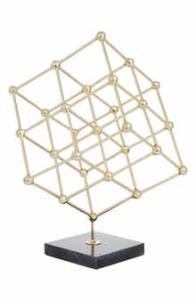VIVIAN LUNE HOME Goldtone Geometric Sculpture with Black Marble Base