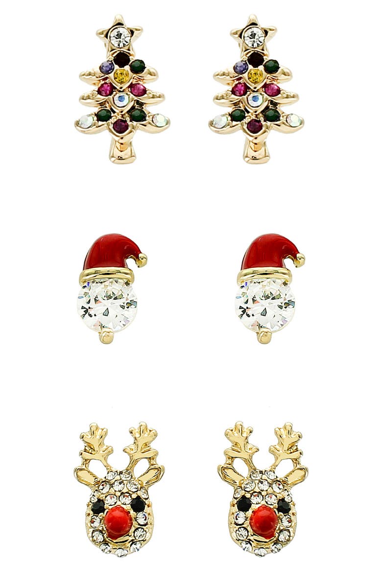 Assorted Set of 3 Christmas Stud Earrings, Main, color, RED