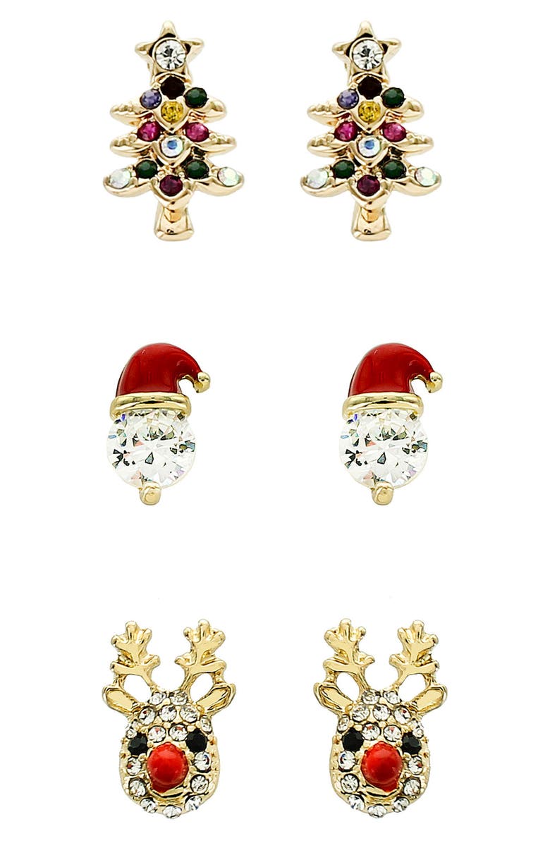 Panacea Assorted Set of 3 Christmas Stud Earrings, Main, color, Red