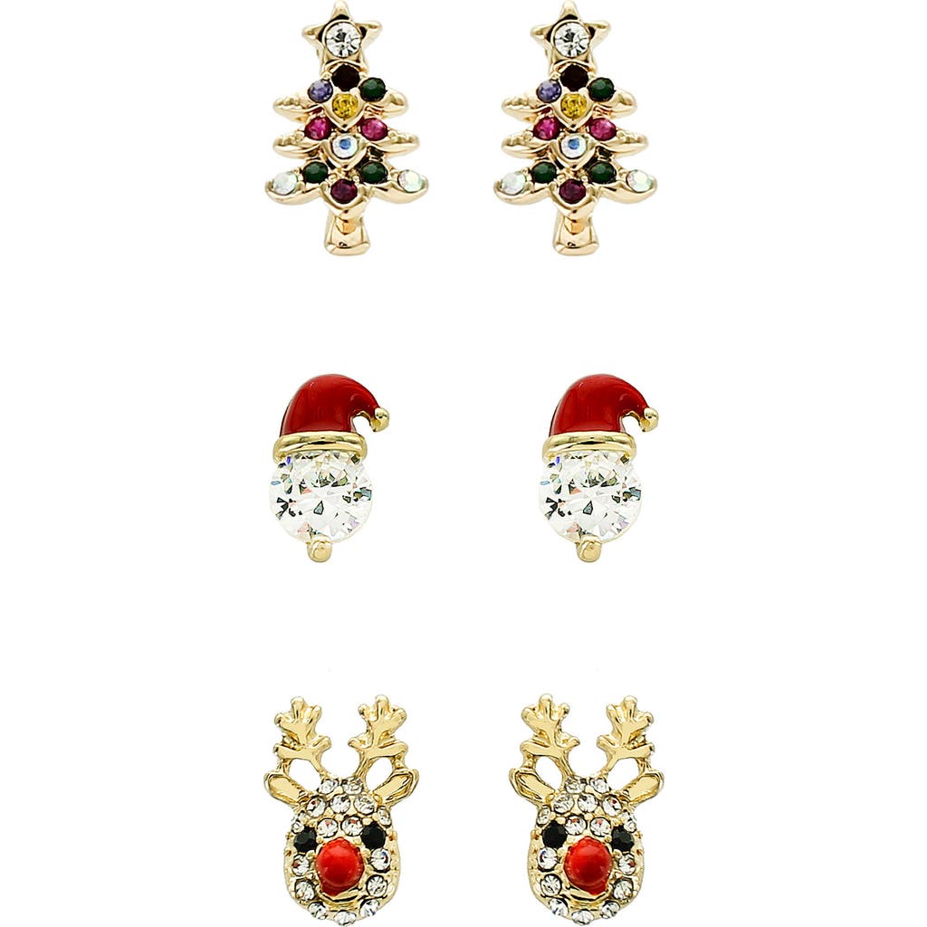 Panacea Assorted Set Of 3 Christmas Stud Earrings In Gold