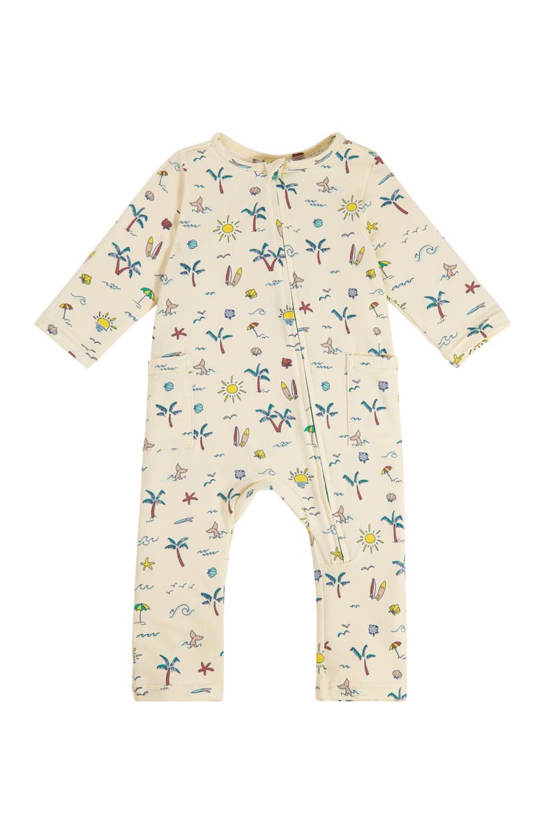 UV Skinz Long Sleeve Everyday Romper, Main, color, Yellow Tropical Trip