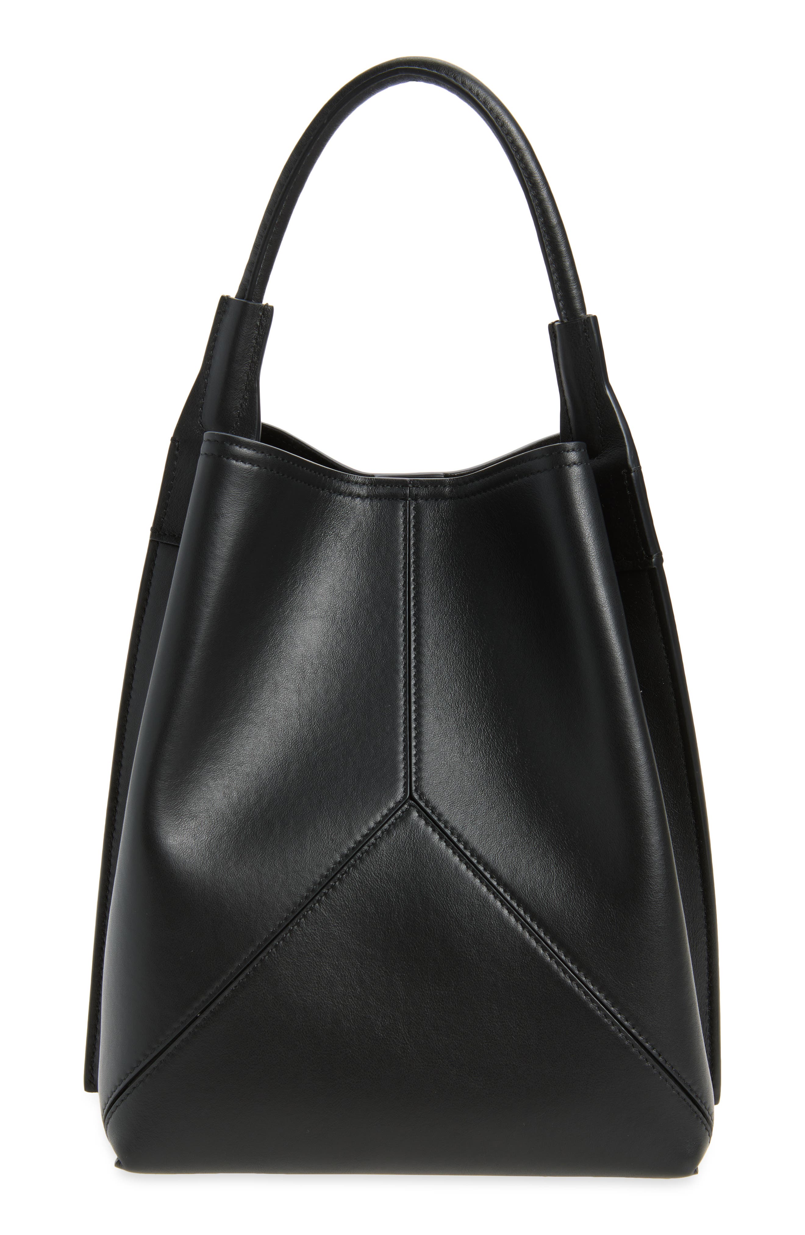 Victoria Leather Bucket Bag, Alternate, color, BLACK