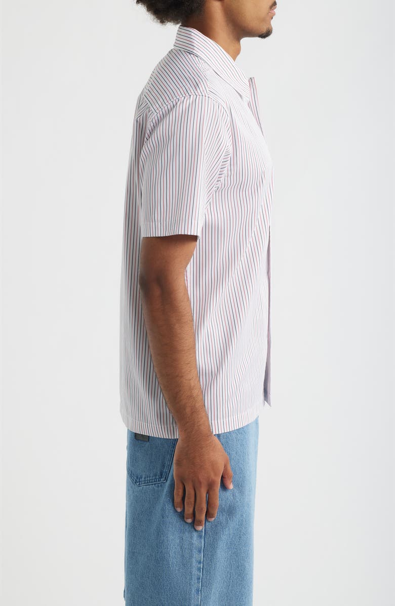 SANTO STUDIO Santo Stripe Short Sleeve Cotton Button-Up Shirt, Alternate, color, White Black Red