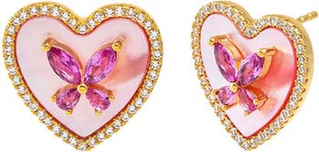 BY ADINA EDEN Pink CZ Butterfly Heart Stone Stud Earring | Nordstrom