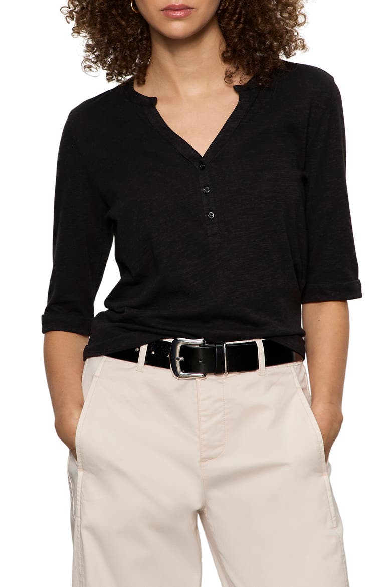 Rolled Sleeve V-Neck T-Shirt, Main, color, BLACK