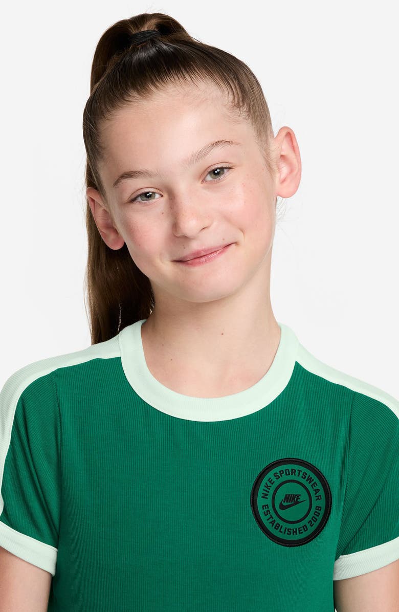 Nike Kids' Sportswear Ringer T-Shirt, Alternate, color, 365 Malachite/Brl Green/Black