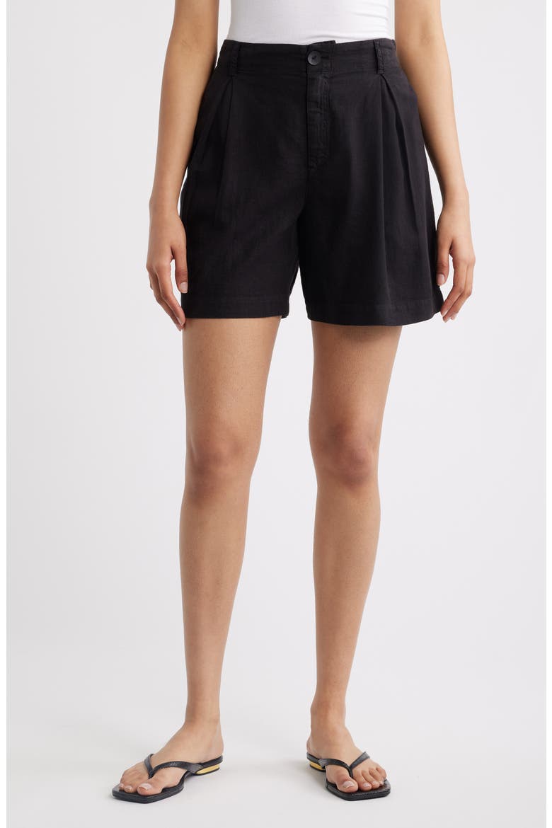 Linen Blend Pleat Shorts, Main, color, BLACK