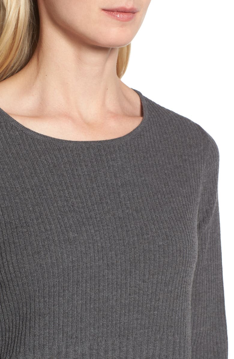 Eileen Fisher Ribbed Wool Sweater Dress, Alternate, color, Bark