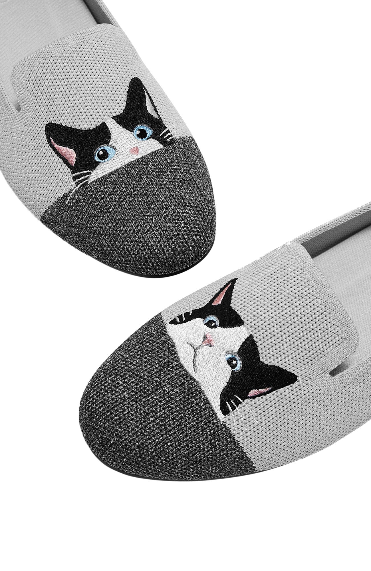 VIVAIA Round-Toe Embroidered Loafers, Alternate, color, Oyster Rich Grey - Moo Cat