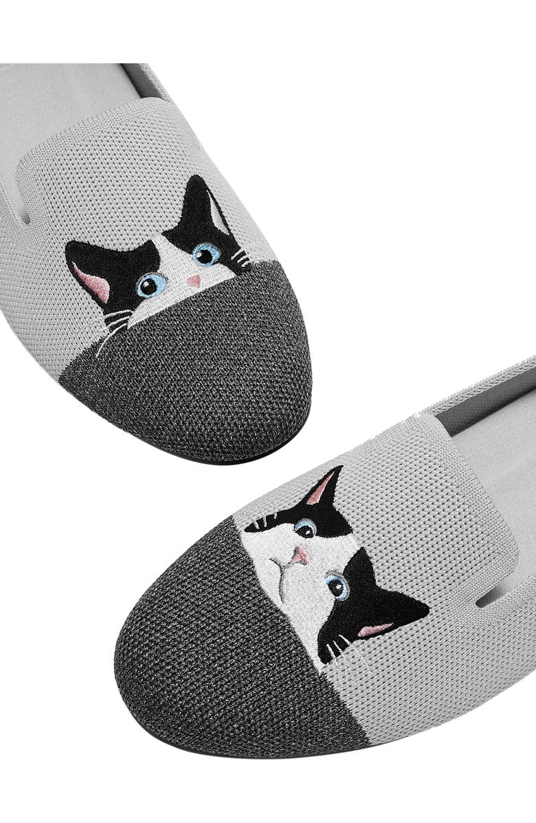 VIVAIA Round-Toe Embroidered Loafers, Alternate, color, Oyster Rich Grey - Moo Cat