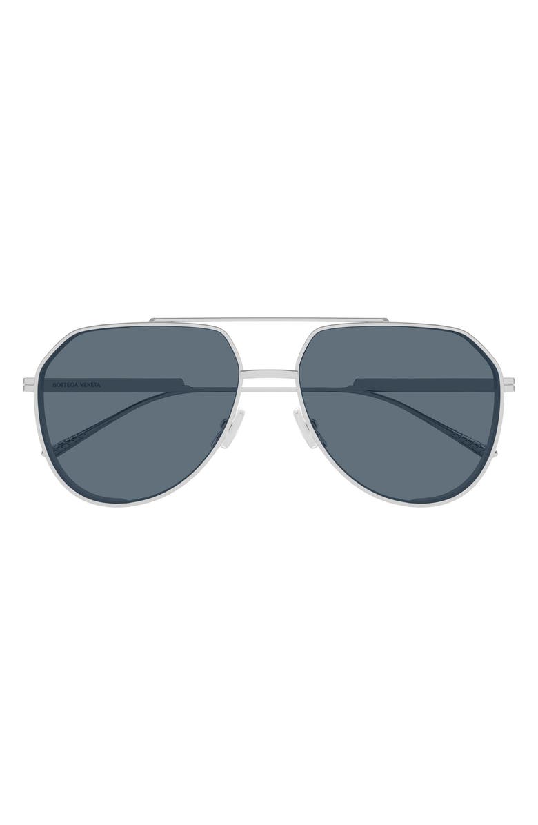 Bottega Veneta 60mm Pilot Sunglasses, Main, color, Silver