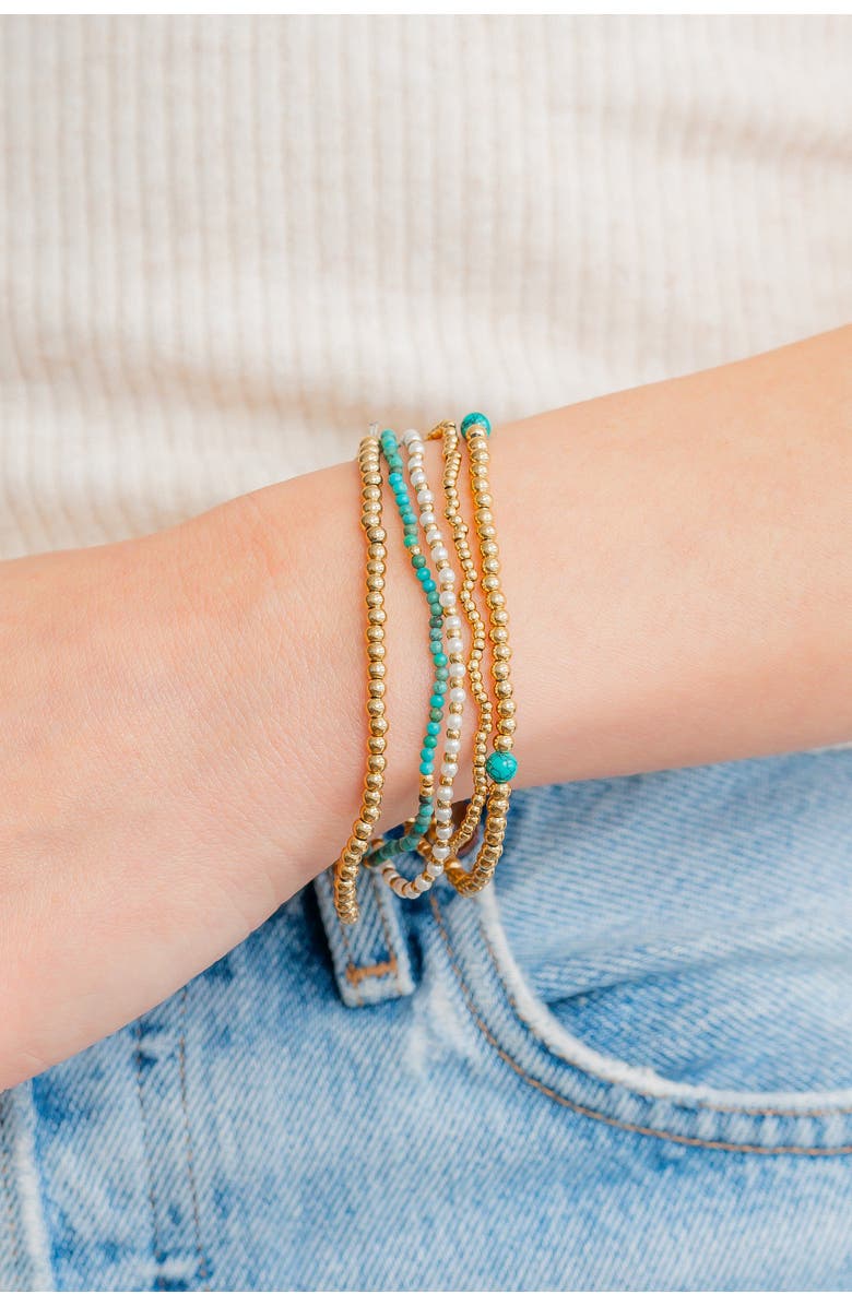 Mint & Lily Turquoise Beaded Stacking Set Bracelet, Alternate, color, 18K Gold Plated