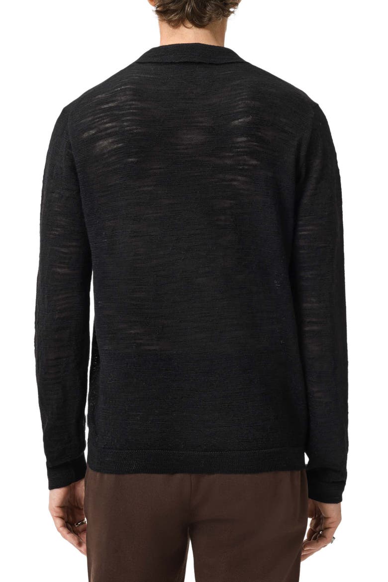 Luciano Long Sleeve Johnny Collar Slub Wool Polo Sweater, Alternate, color, BLACK