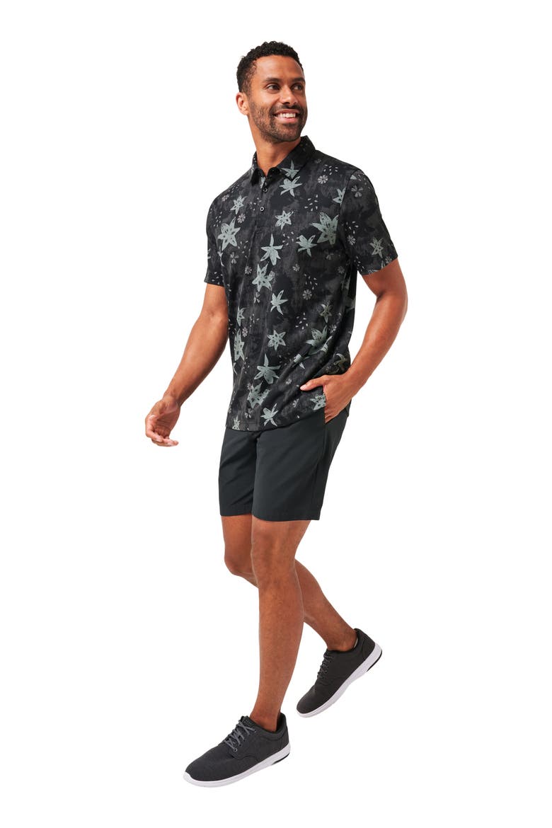 Trek Tide Floral Cotton Blend Piqué Polo, Alternate, color, BLACK