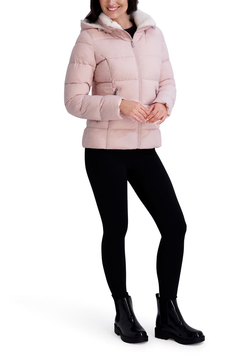 Water Resistant Hooded Faux Fur Lined Puffer Jacket, Alternate, color, LIGHT PINK