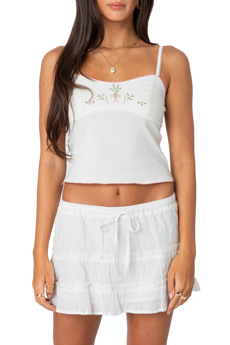 Prairie Floral Embroidered Camisole, Main, color, WHITE