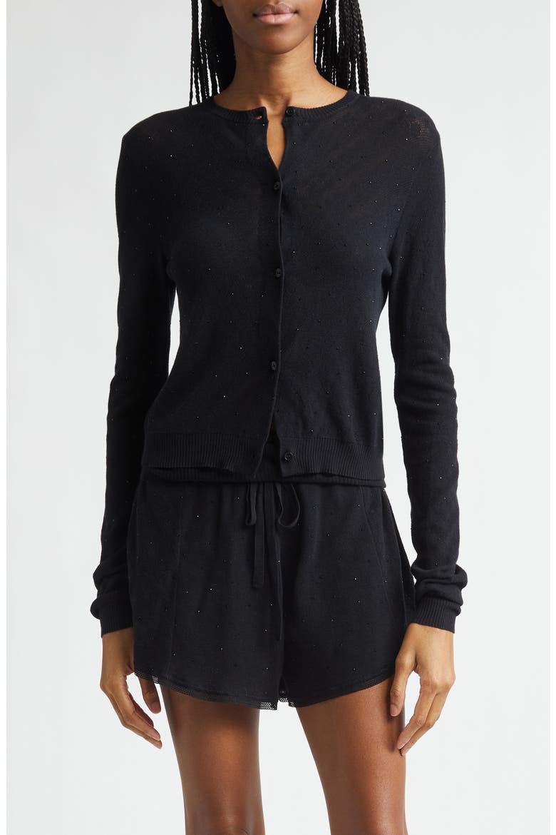 Girly Crystal Rib Cotton Cardigan, Main, color, BLACK