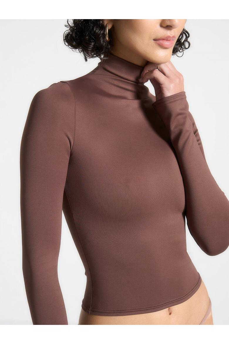 Alea Fitted Mock Neck Long Sleeve Top, Alternate, color, Brown