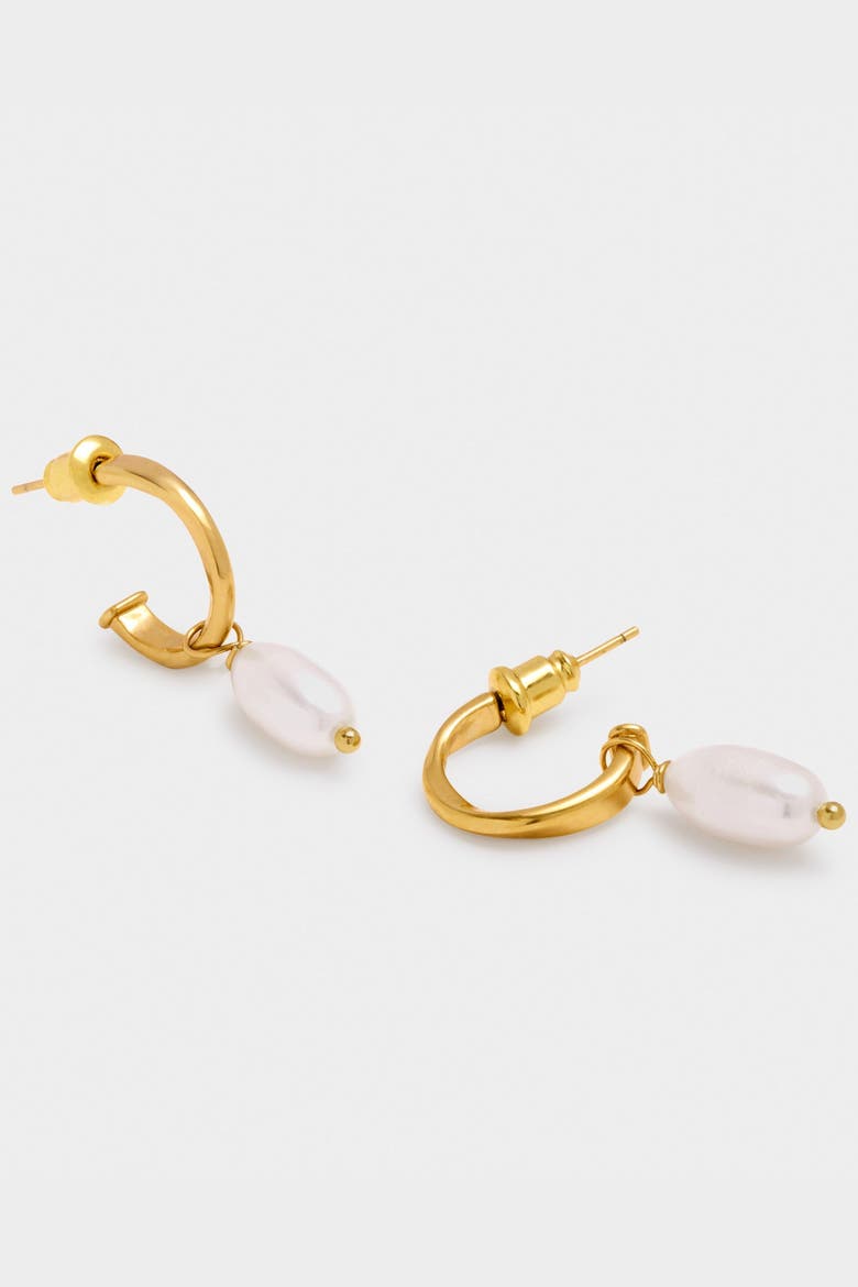 Pearl Lustre Hoop Earrings in Pearl and Gold, Alternate, color, Gold