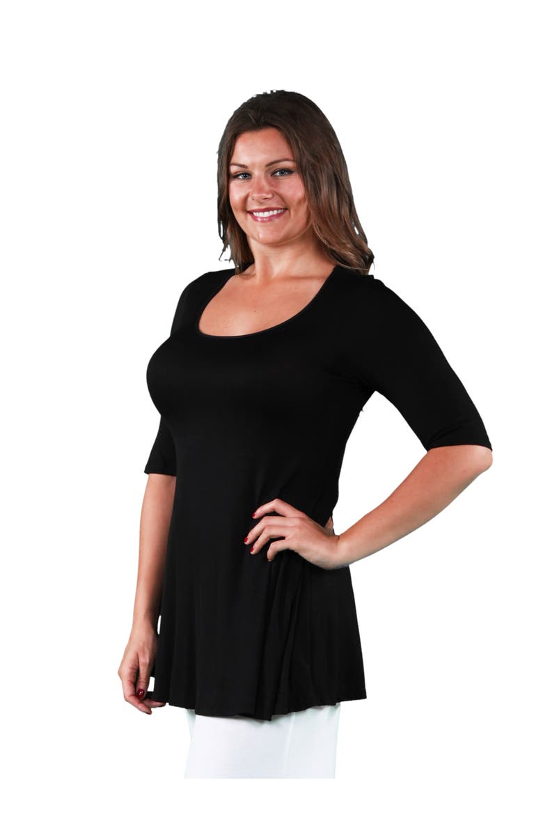 24seven Comfort Apparel Plus Size Elbow Swing  Tunic Top, Alternate, color, Black