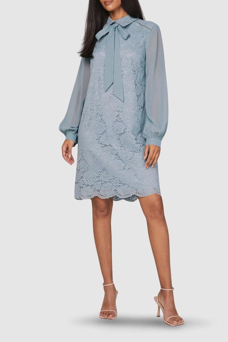 Lace Tie Neck Shift Dress, Alternate, color, Turquoise