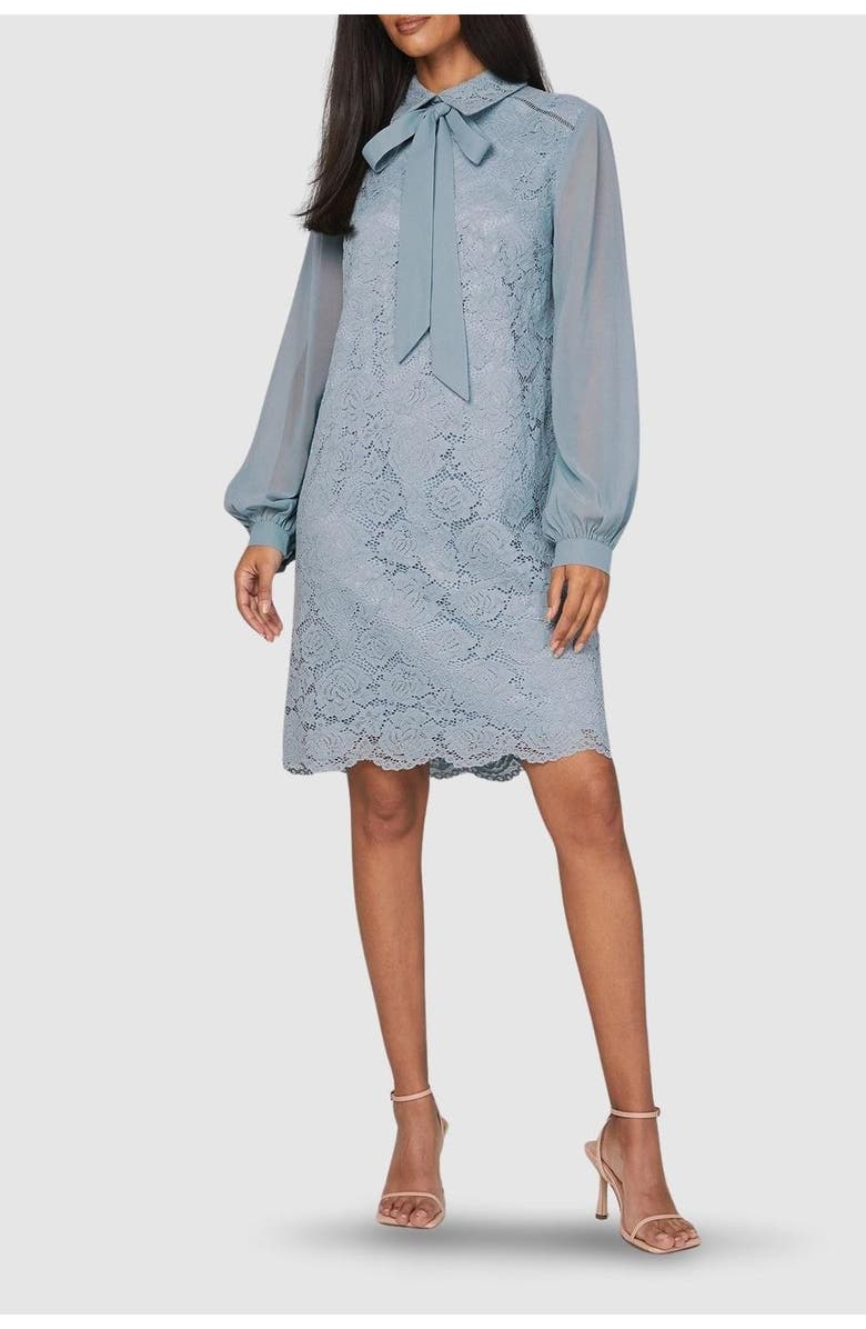 Wallis Lace Tie Neck Shift Dress, Alternate, color, Turquoise