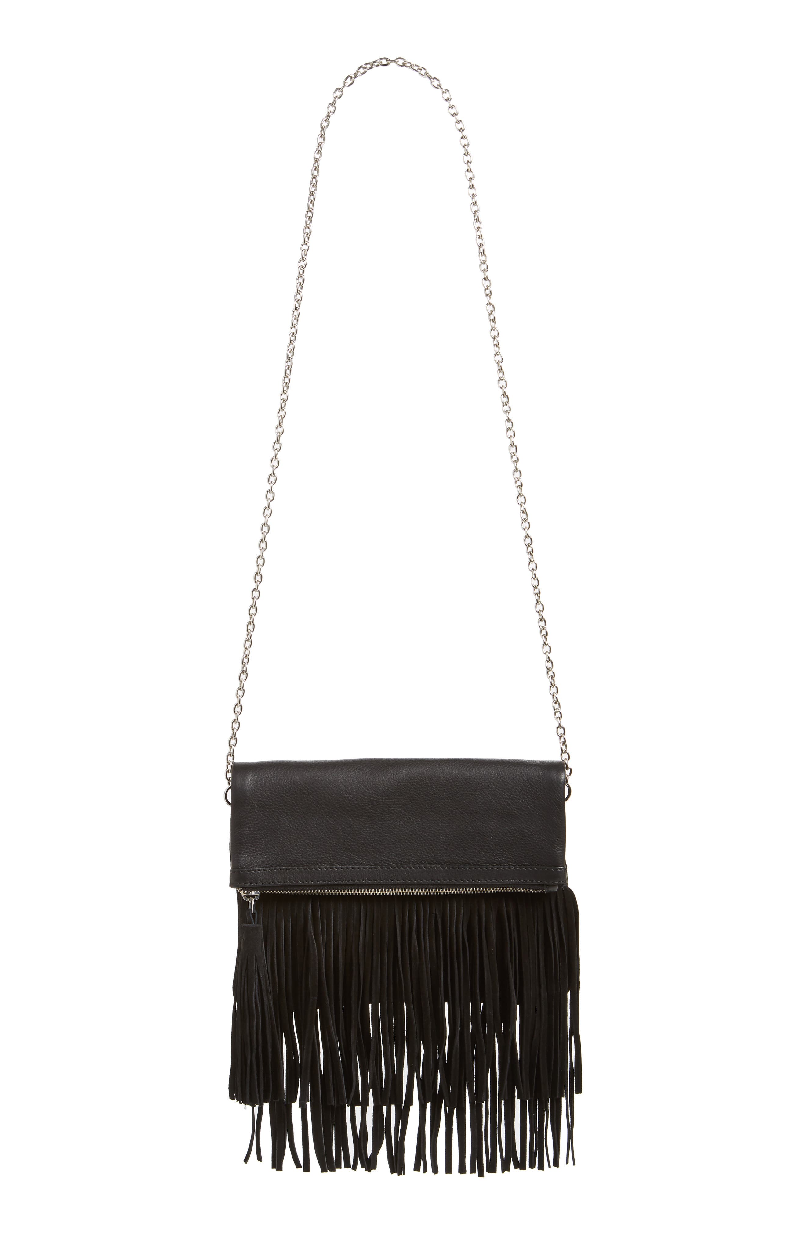 Ten79LA Fringe Leather Foldover Crossbody Bag, Alternate, color, 