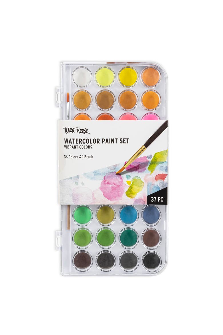 Vibrant Watercolor Set 36 Colors, 1 Brush, Nontoxic, Main, color, Multicolored