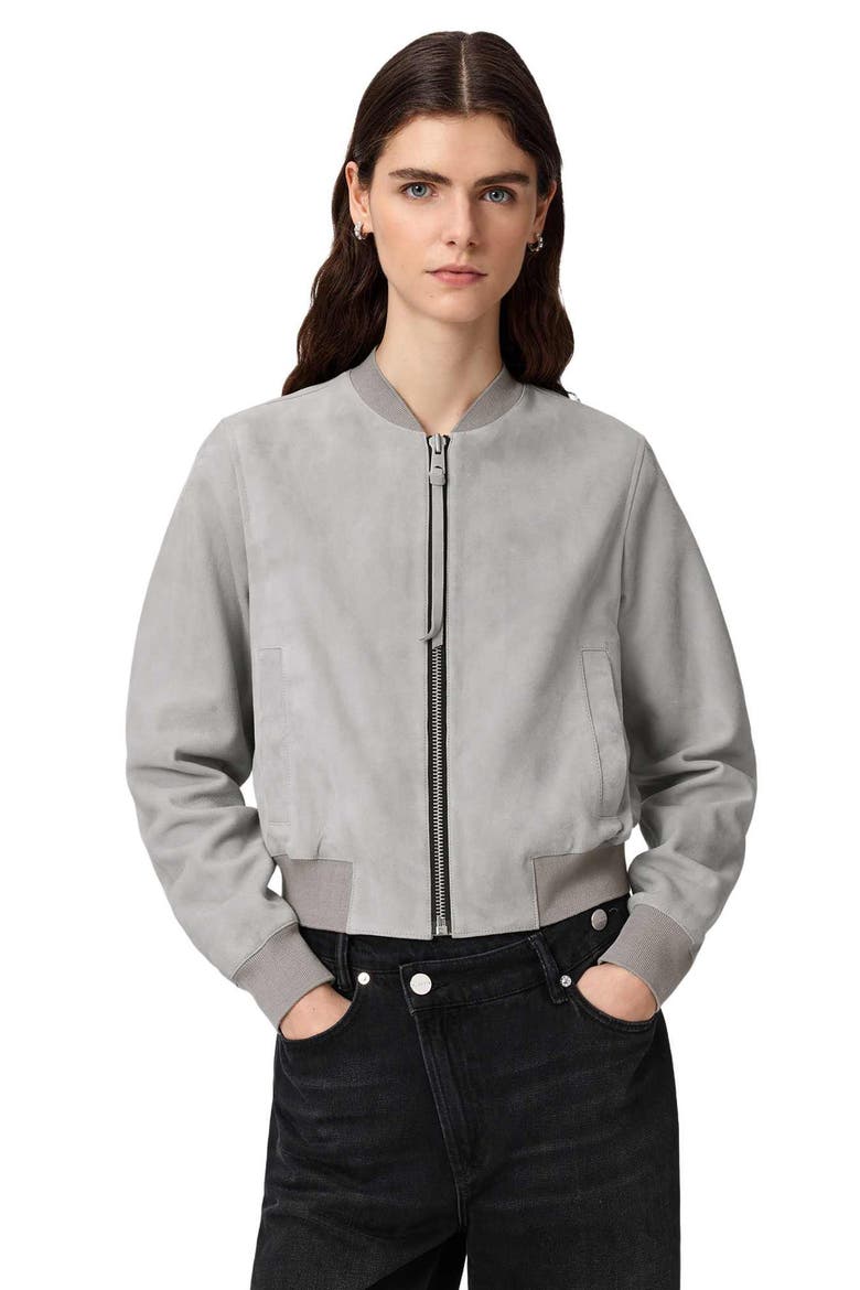Orten Suede Bomber Jacket, Alternate, color, LIGHT GREY