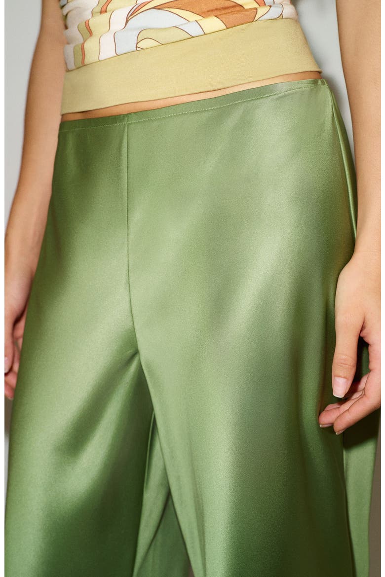 Gale High Waist Satin Pants, Alternate, color, JADE GREEN