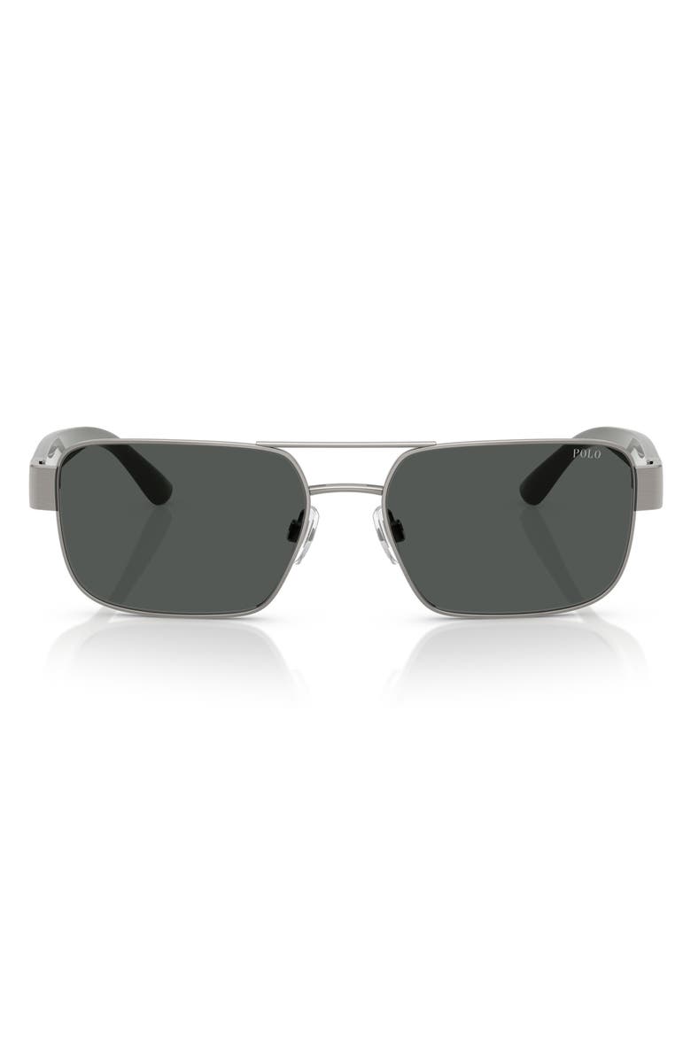Polo Ralph Lauren 58mm Rectangle Sunglasses, Main, color, Brushed Gunmetal / Dark Grey