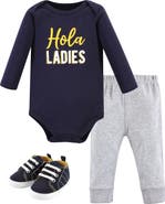 Hudson Baby Three-Piece Long-Sleeve Bodysuit Outfit with Pants and Footwear