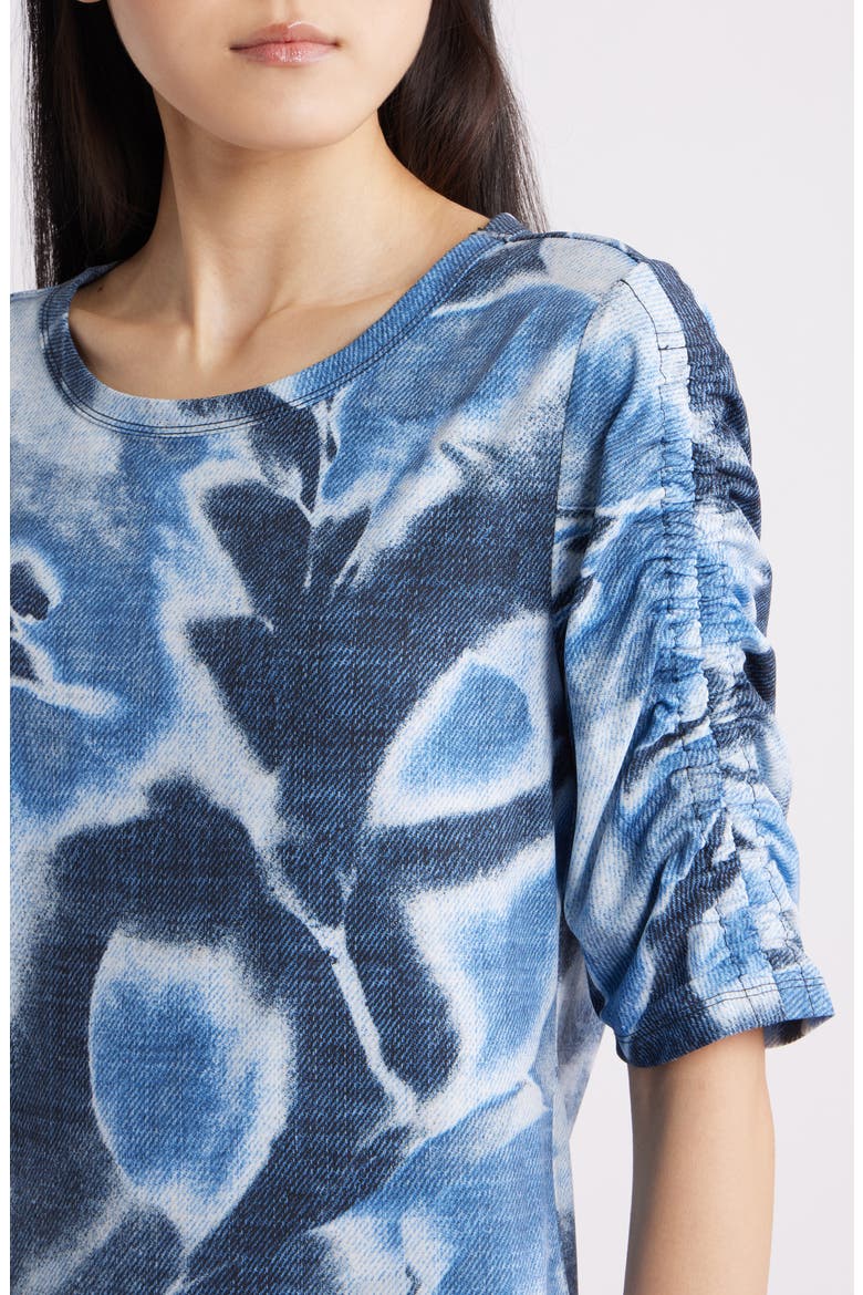 Print Ruched Elbow Sleeve Top, Alternate, color, DISTANT MOUNTAIN MULTI