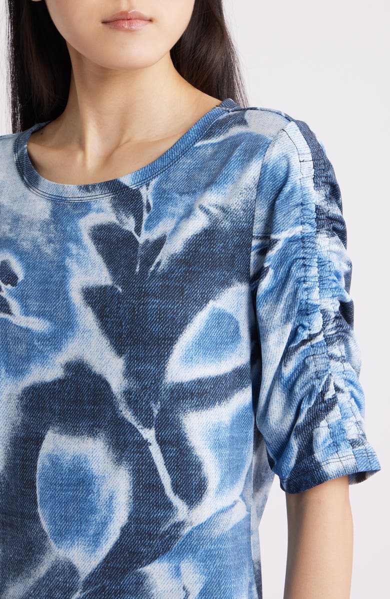 Anne Klein Print Ruched Elbow Sleeve Top, Alternate, color, Distant Mountain Multi