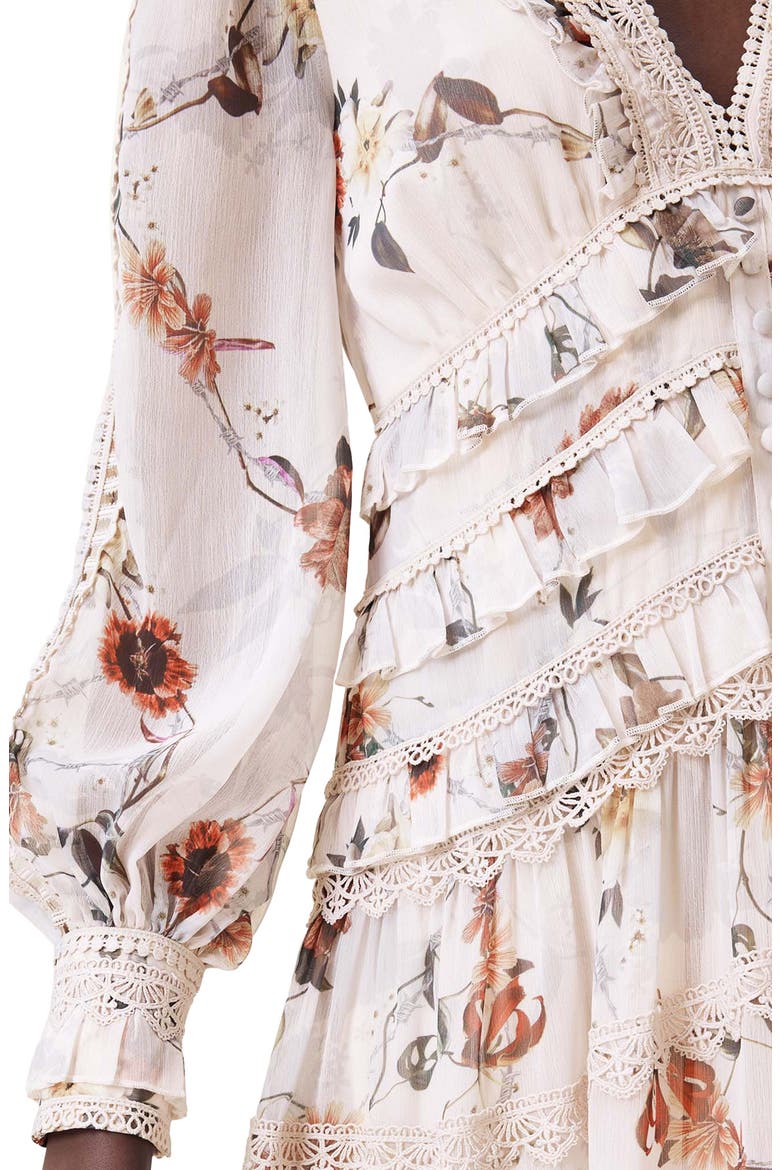 Zora Floral Long Sleeve Tiered Midi Dress, Alternate, color, UNITY ECRU WHITE