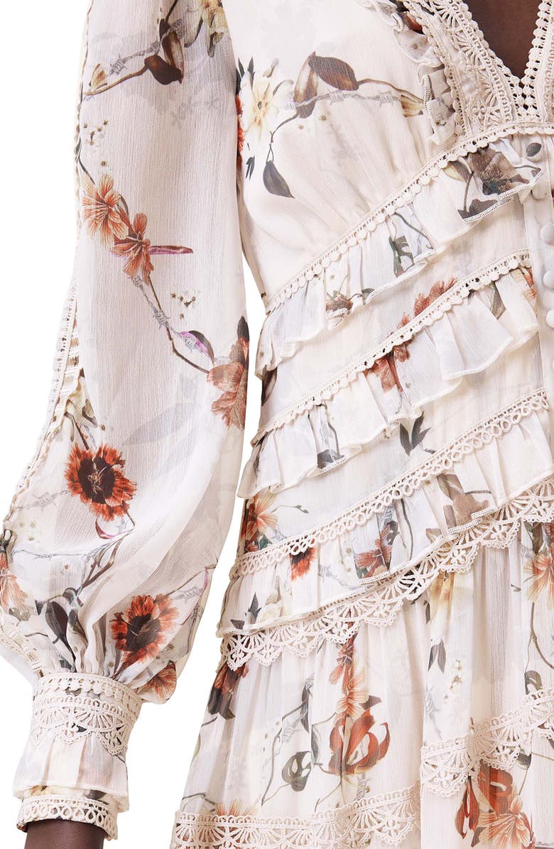 AllSaints Zora Floral Long Sleeve Tiered Midi Dress, Alternate, color,