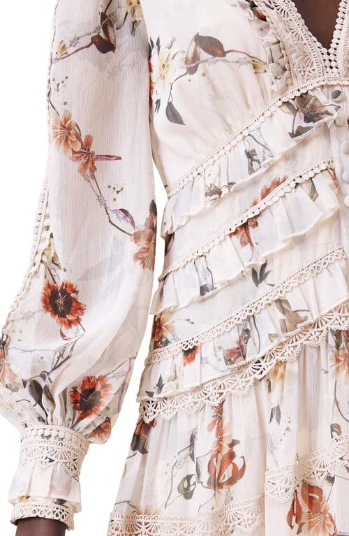 Allsaints Zora Floral Long Sleeve Tiered Midi Dress